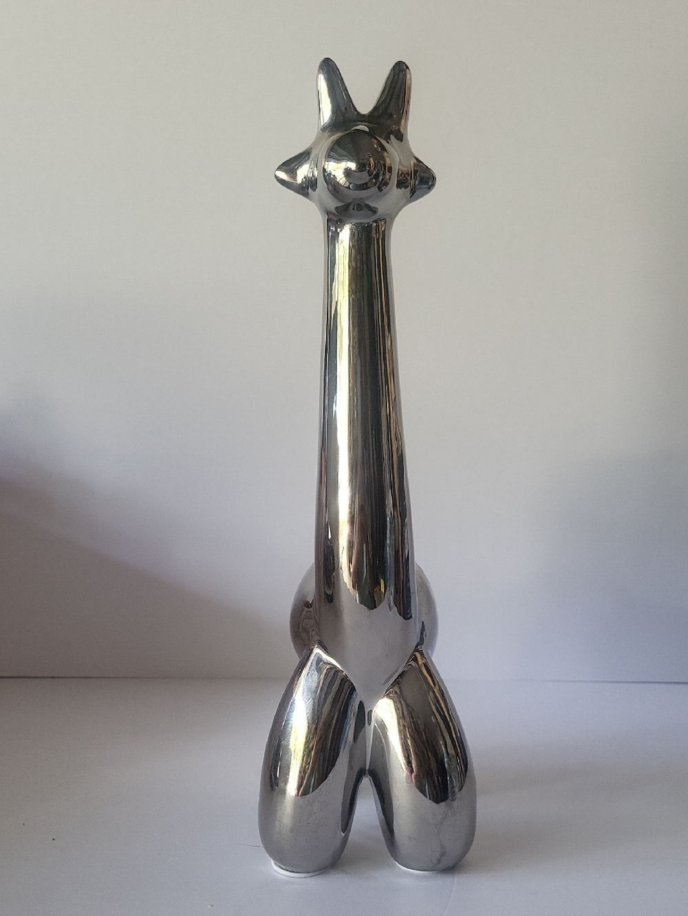 Modern Silver Ceramic Balloon Giraffe Accent Statue